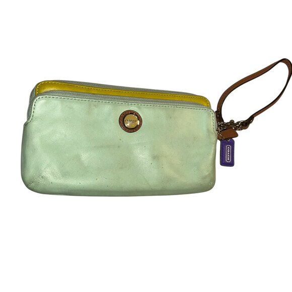 coach SPRING aqua sea glass leather zip checkbook wallet - Picture 1 of 7